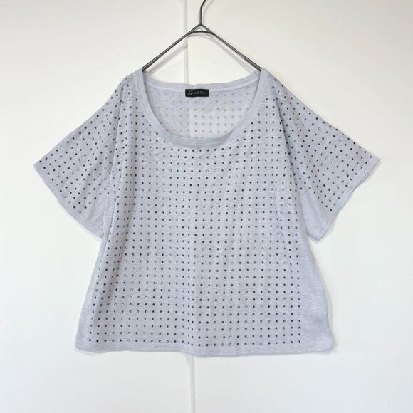 Techichi Short Sleeve Blouse Lace Beige Size M - Picture 1 of 6